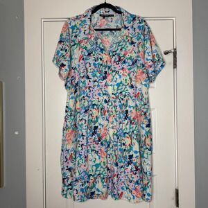 Tolani Collection XL Abstract Print Button Front Midi Dress Women Multi Color